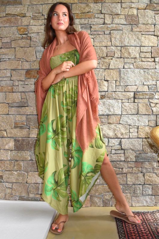 Monstera Bandeau Jumpsuit Green